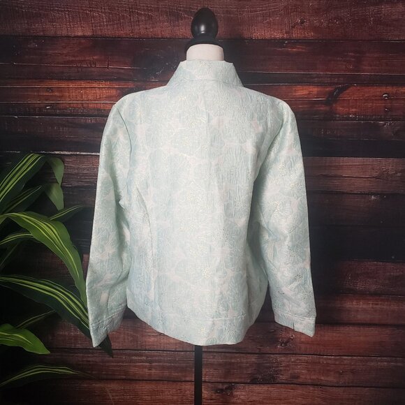 Drapers & Damons Petites Womens Size PXL Full Zip Jacket Light Blue Gold Floral - Picture 2 of 9